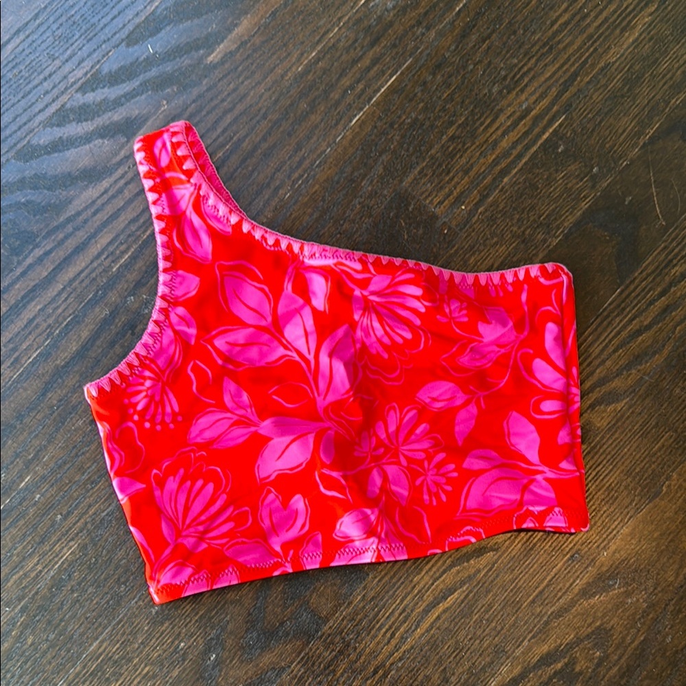 Crew cuts Red Floral One-Shoulder bikini Top